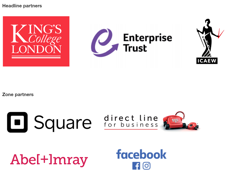 Sponsor logos for Enterprise Nation's StartUp 2019 event